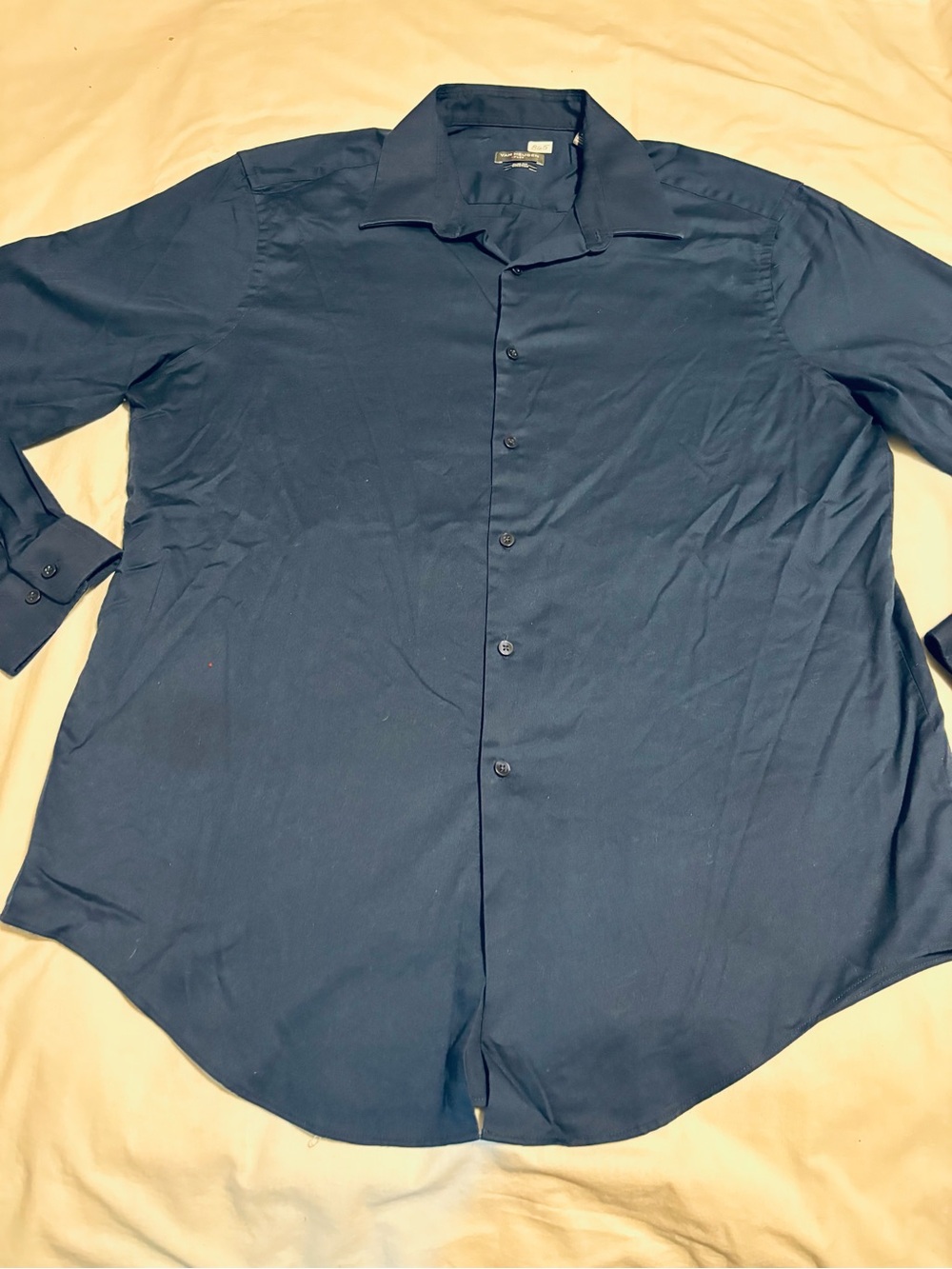 Van Heusen Mens Shirt Blue Button Front Long Sleeve Slim Fit Stretch L 17 34/35
